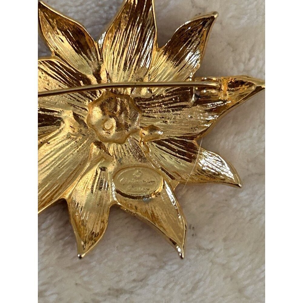 Poinsettia Christmas Holiday Brooch Christopher Radko Jeweled Enamel Pin Vtg - Picture 4 of 5